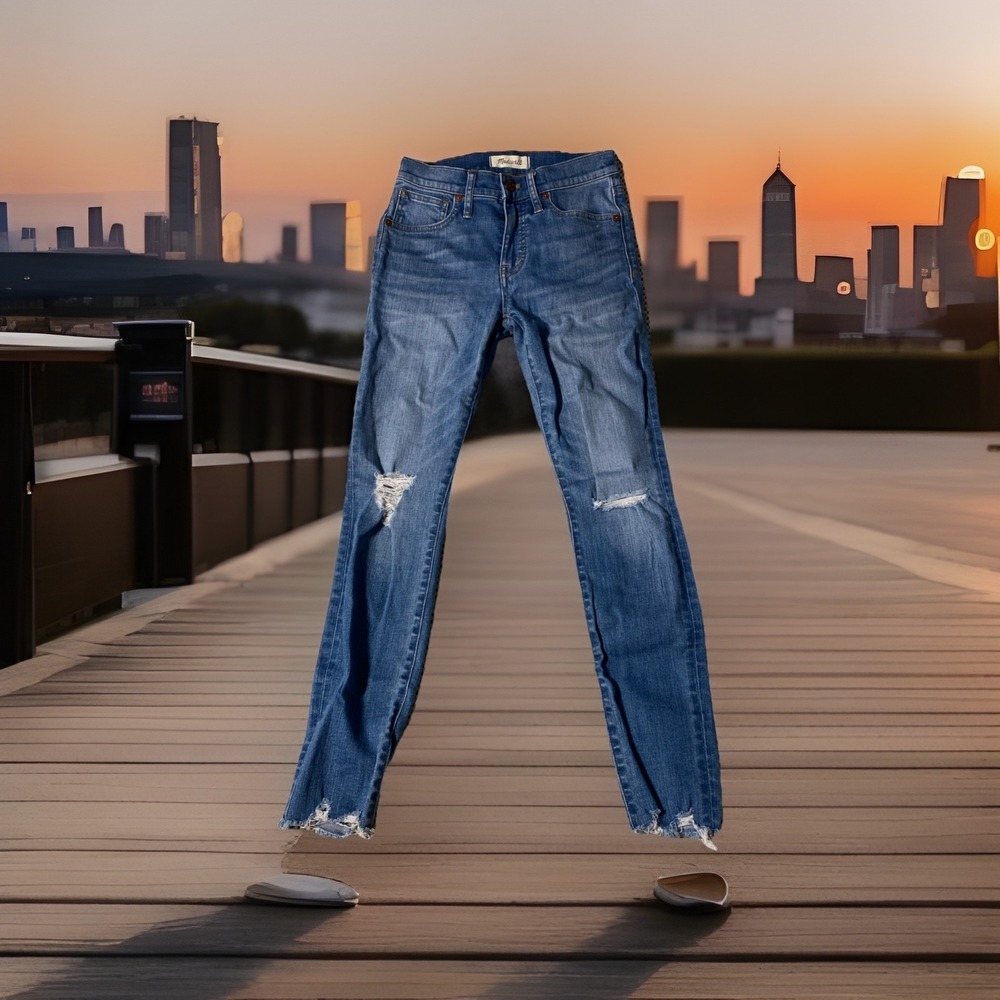 Madewell 9" Mid-Rise Skinny Women 25 Blue Slim Fit Denim distressed stretch